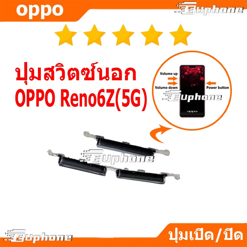 ปุ่มกดสวิทช์ด้านนอก OPPO Reno6Z 5G ปุ่มเปิดปิด ปรับระดับเสียงขึ้นลง ปุ่มลดเสียง ปุ่มเพิ่มเสียง ON OFF+VOLUME BUTTON