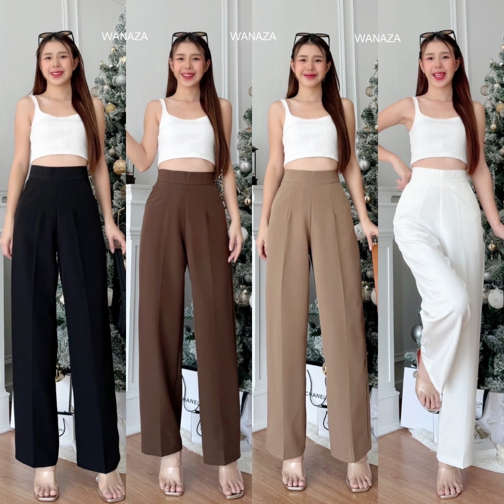Wanaza New WT02 ซิปหลัง กางเกงทรงกระบอกกลาง กางเกงเอวสูง ผู้หญิง เก็บพุง ใส่สวย กางเกงทำงาน ผญ ผ้า A