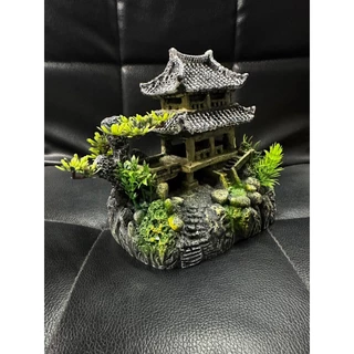 ของแต่งตู้ปลา - 15x18x9 Cm. ศาลาจีน เก๋งจีน สองชั้นบนฐานโขดหิน ต้นไม้ สวยงาม พร้อมส่ง