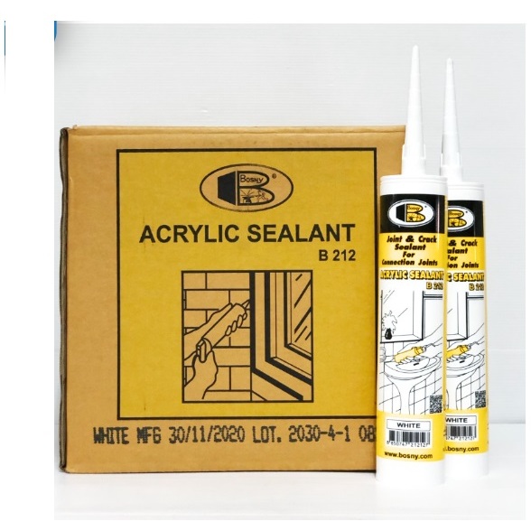 BOSNY แด็ป กาว อะครีลิค ซีแลนท์ บอสนี่ Acrylic Sealant B212 อุดรอยแตกร้าว ทาสีทับได้ มีสีขาวยกลัง 20 หลอด