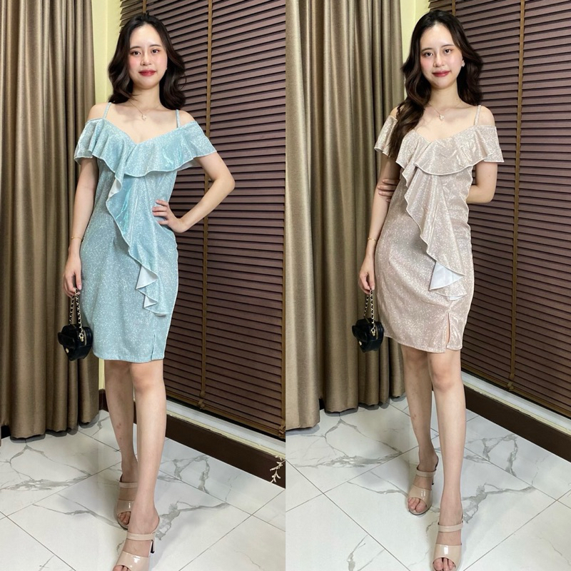 Baifern ชุดเดรส ชุดออกงาน ชุดราตรี ผ้ากลิตเตอร์