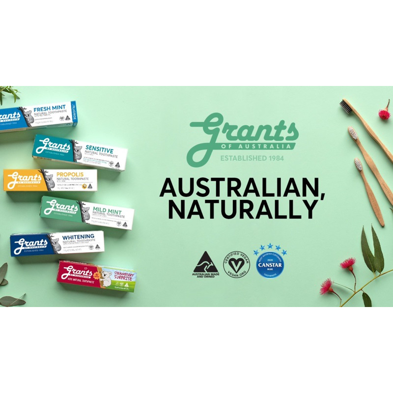 Grants Toothpaste ยาสีฟันนำเข้าจากออสเตรเลีย🇦🇺 เฟรชมิ้นท์ / มิ้น/เบคกิ้งโซดา/โพรโพลิส 100กรัม