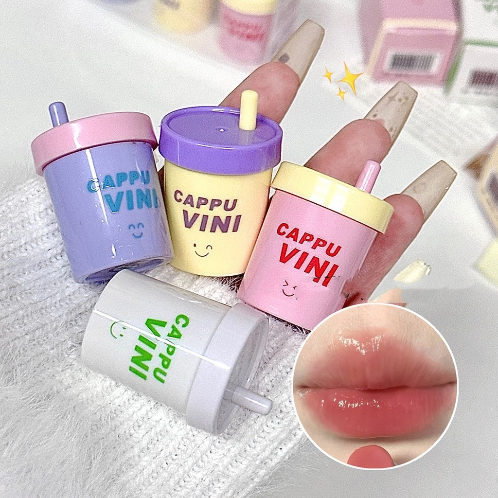 Cappuvini 3 ชิ้น ลิปสติก ลิปกลอส ลิปแก้วชานม เพิ่มความชุ่มชื้น เคลือบริมฝีปาก