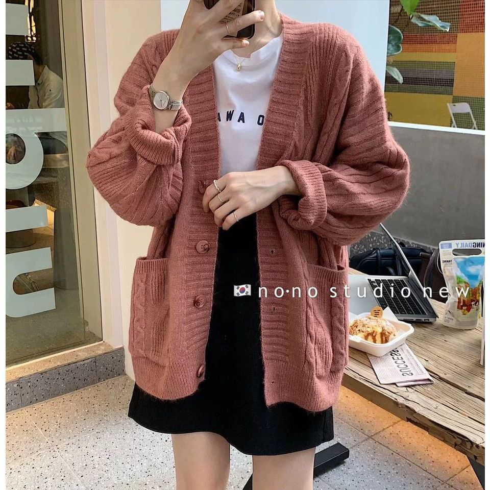 (แขนยาว390) พร้อมส่ง คาร์ดิแกน แขนยาว Over size เสื้อคลุมไหมพรม กันหนาว คุณภาพดี เพิ่มความหนา สาวอวบ คด้