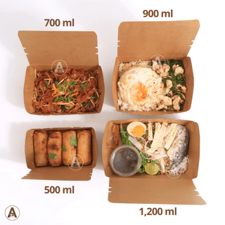 (แพ็ค25/50ชิ้น) กล่องอาหารกระดาษ ฝาพับ (500,700, 900, 1200,1600ml) กระดาษกันน้ำกันมัน พร้อมใช้งาน