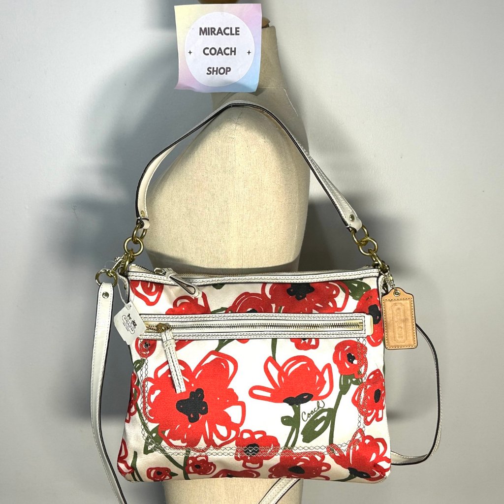 กระเป๋าถือ COACH แท้ มีตำหนิ ลดราคาขาดทุน Clearance COACH 22440 Poppy Flower Hippie Pocket Hobo Bag