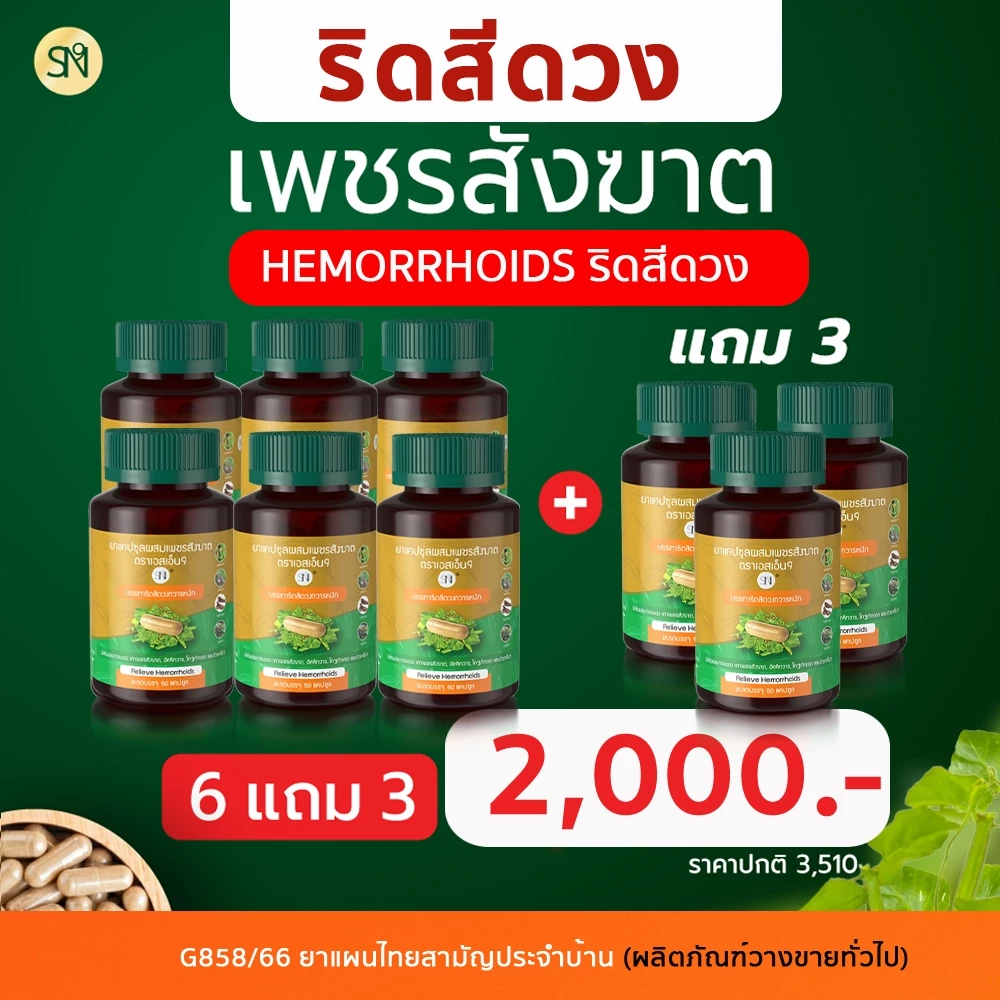 ❌ 6แถม3ช่องบริษัท❌️ เพชรสังฆาต ริดสีดวง สมุนไพรเพชรสังฆาต Hemorrhoids ยาแคปซูลผสมเพชรสังฆาตตราเอสเอ็น9