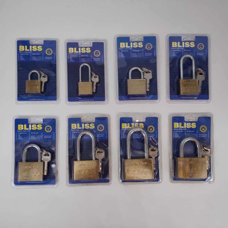 กุญแจ BLISS แม่กุญแจเหล็กชุบแข็ง ระบบล๊อคลูกปืน 2 ข้าง ป้องกันกุญแจผี (ขนาด 30 ถึง 60 มม)