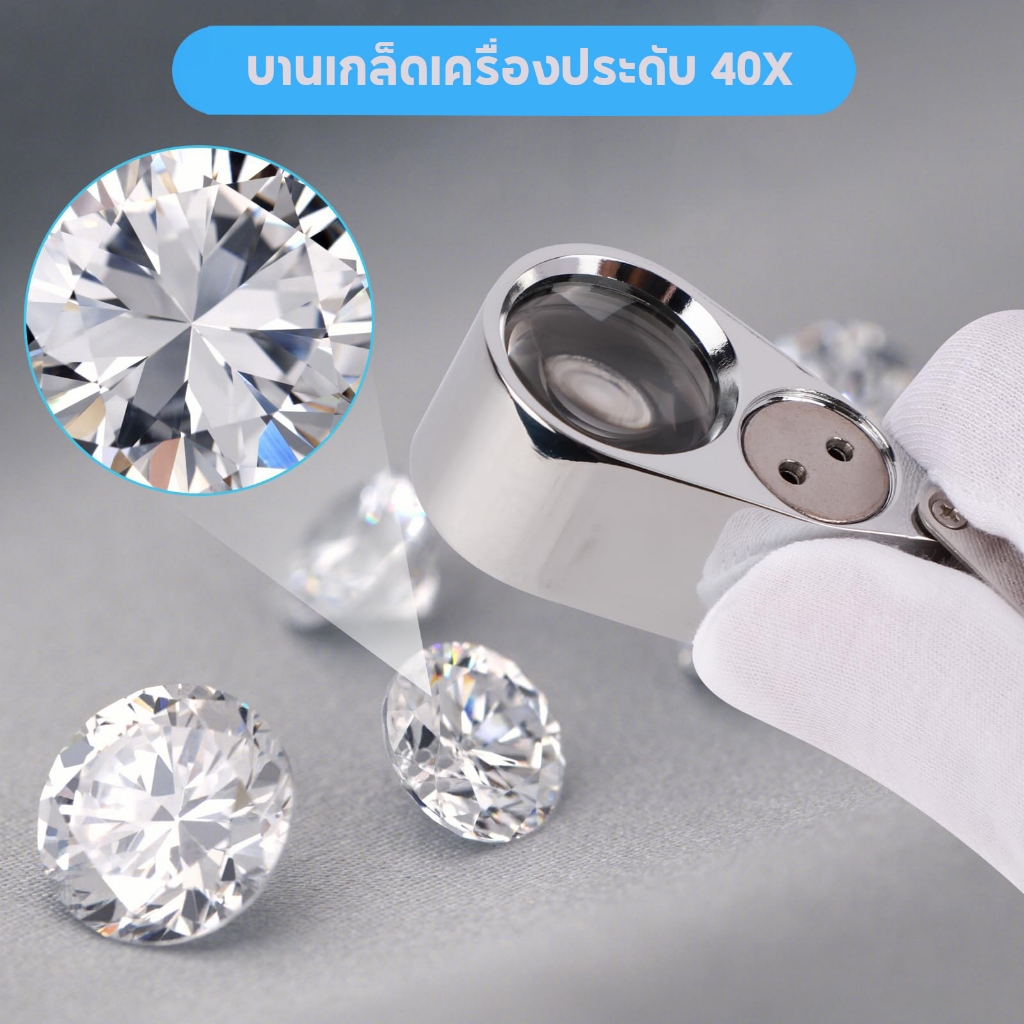 กล้องส่องพระ แว่นส่องพระ ตรวจแบงค์ปลอม แว่นขยายส่องพระ 40X พร้อมไฟ LED UV