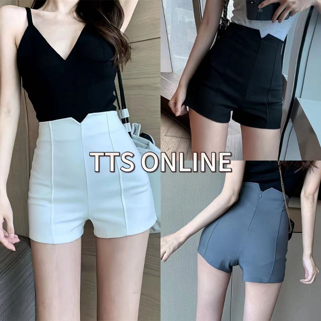 TTS พร้อมส่ง🔥🌺 สไตล์เกาหลี ใหม่ กางเกงขาสั้นสตรี เอวสูง ทรงสลิม สีทึบ ใส่ด้านนอก กางเกงขาสั้นย้อนยุค