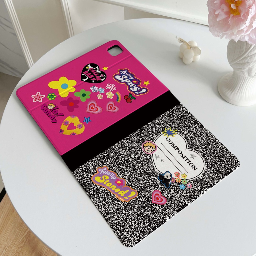 จัดส่งทันที เคสไอแพด pro13 2024 air8 gen11 Pink and black notebook เคสipad แอร์4 แอร์5 mini7