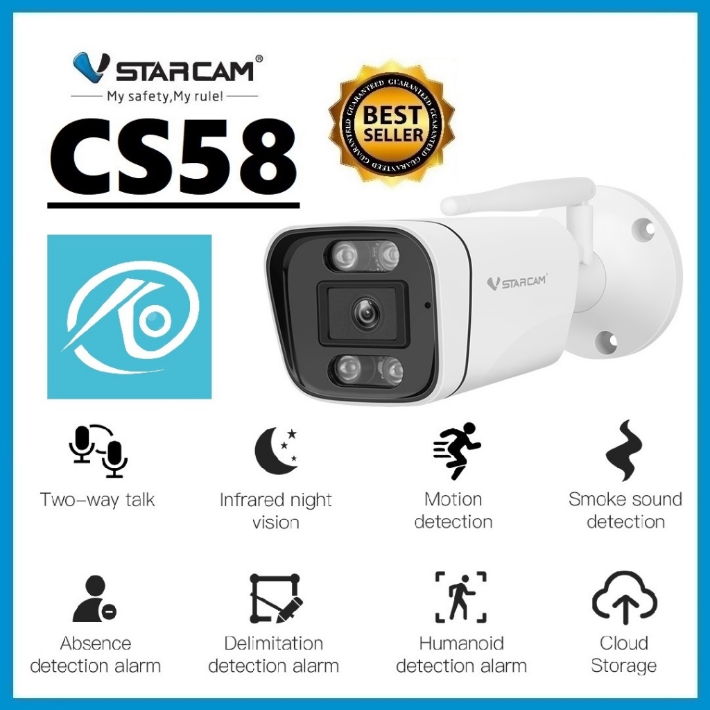VSTARCAM CS58 WiFi SUPER HD 1296p 3MP กล้องวงจรปิดไร้สาย Ai + ตรวจจับสัญญาณแจ้งเตือน