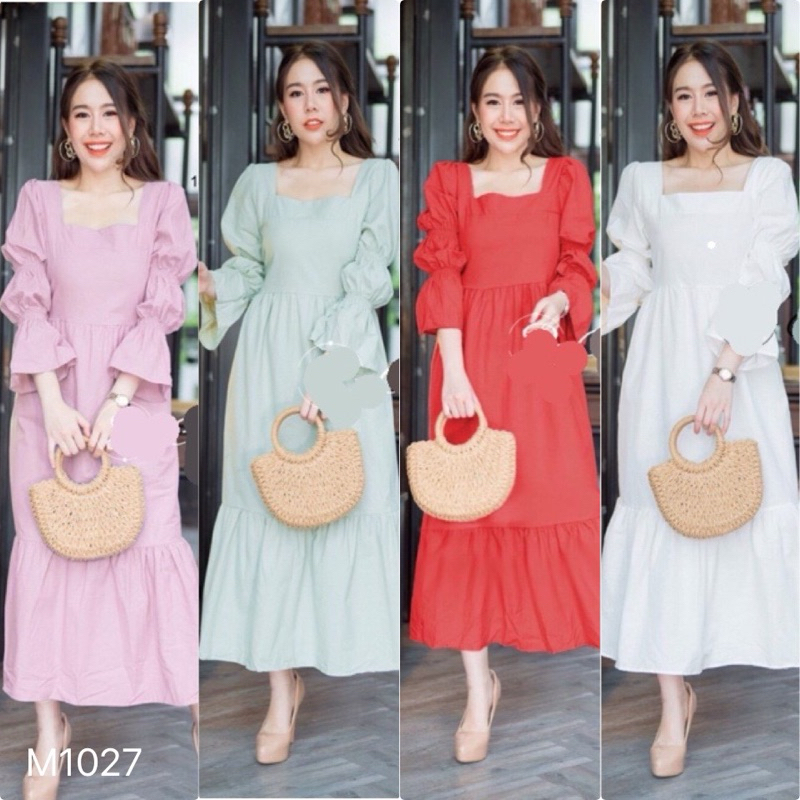 M1027 เดรสยาว แขนเจ้าหญิง