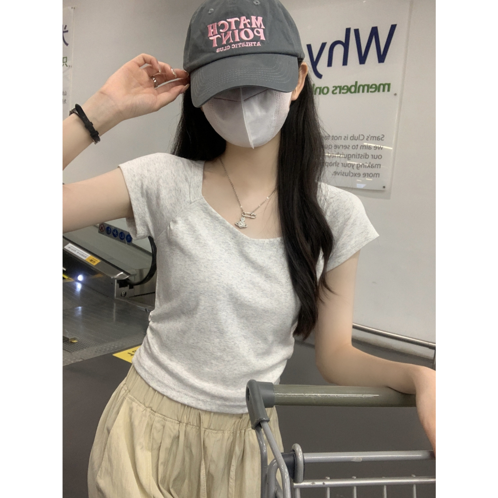 เสื้อยืดผู้หญิง เสื้อครอป เนื้อผ้าเด้ง เนื้อผ้านุ่มลื่นใส่สบาย #002118