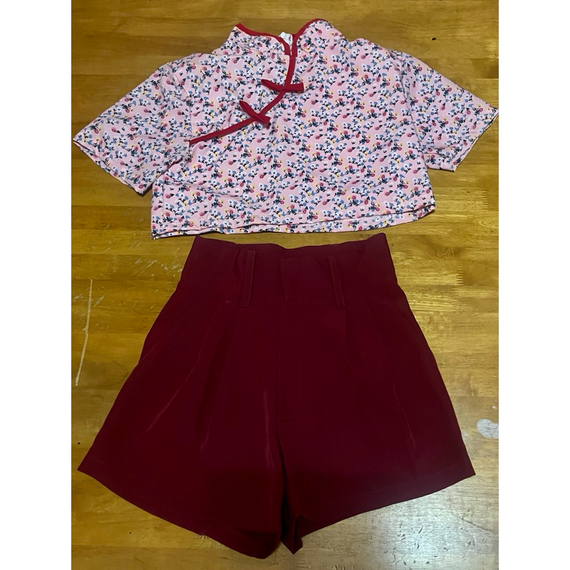 Cintage♡ CT1273 ครอปคอจีนขอบกุ้น+กางเกงchinese333 #ครอปตรุษจีน 🎊