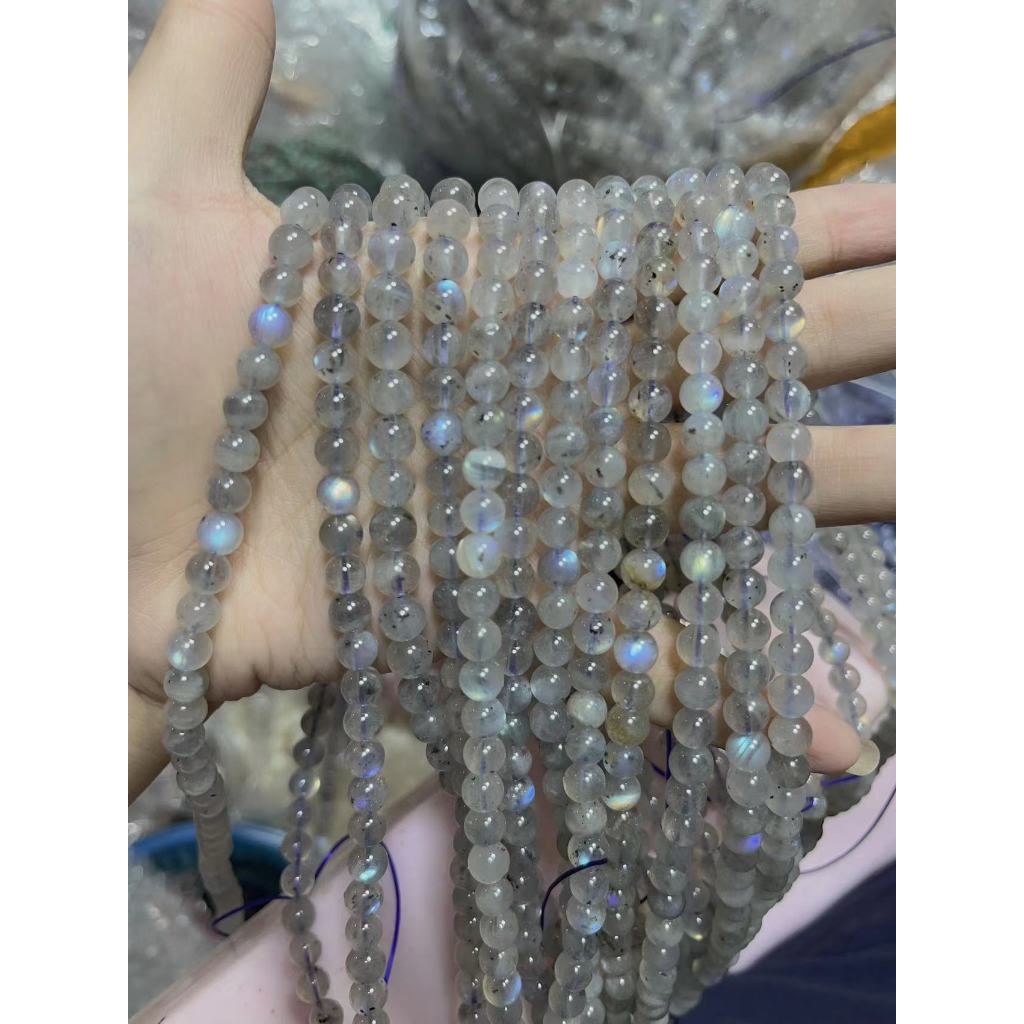 สร้อยข้อมือมูนสโตนสามวงกลมสีเทาธรรมชาติสีน้ำเงิน