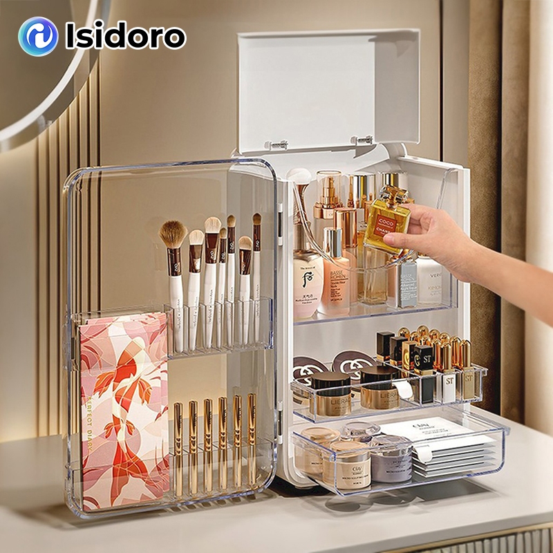 lsidoro ตู้เก็บเครื่องสำอาง ความจุขนาดใหญ่ ดีไซน์สามชั้น กันฝุ่นและกันน้ำ