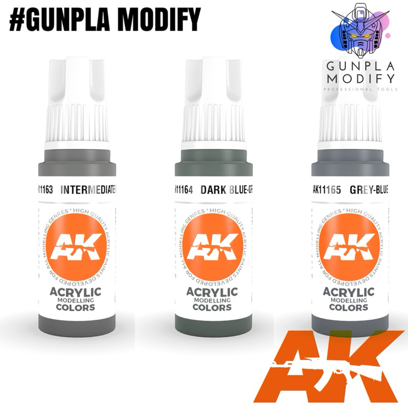 AK Interactive 3G สีอะคริลิคสูตรน้ำ 17 ml Intermediate Blue, Dark Blue Grey, Grey Blue