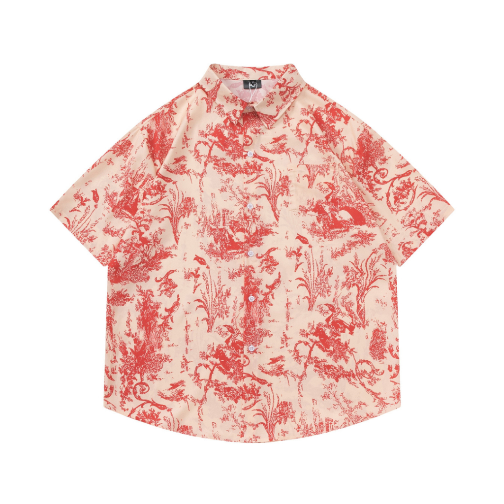 เสื้อเชิ้ตแขนสั้นสีแดงงานหรู Premium Korea Shirt RED Style