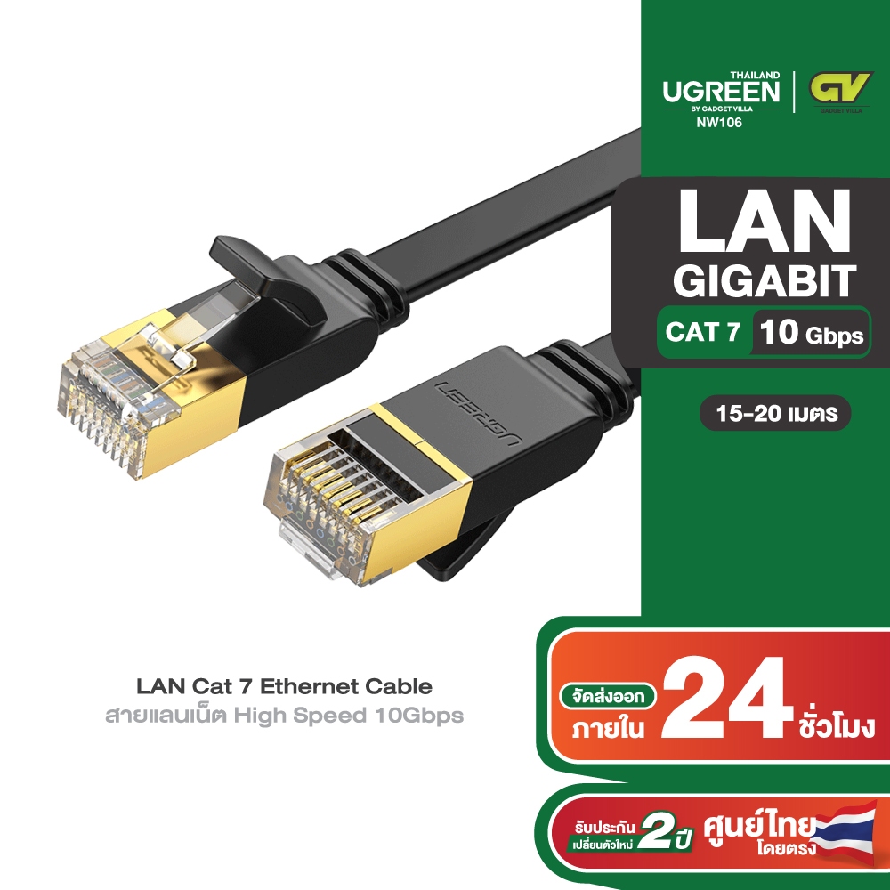 UGREEN รุ่น NW106 สายแลนเน็ต CAT7 LAN Cable Gigabit RJ45 รองรับความเร็วสูงสุด 10Gbps