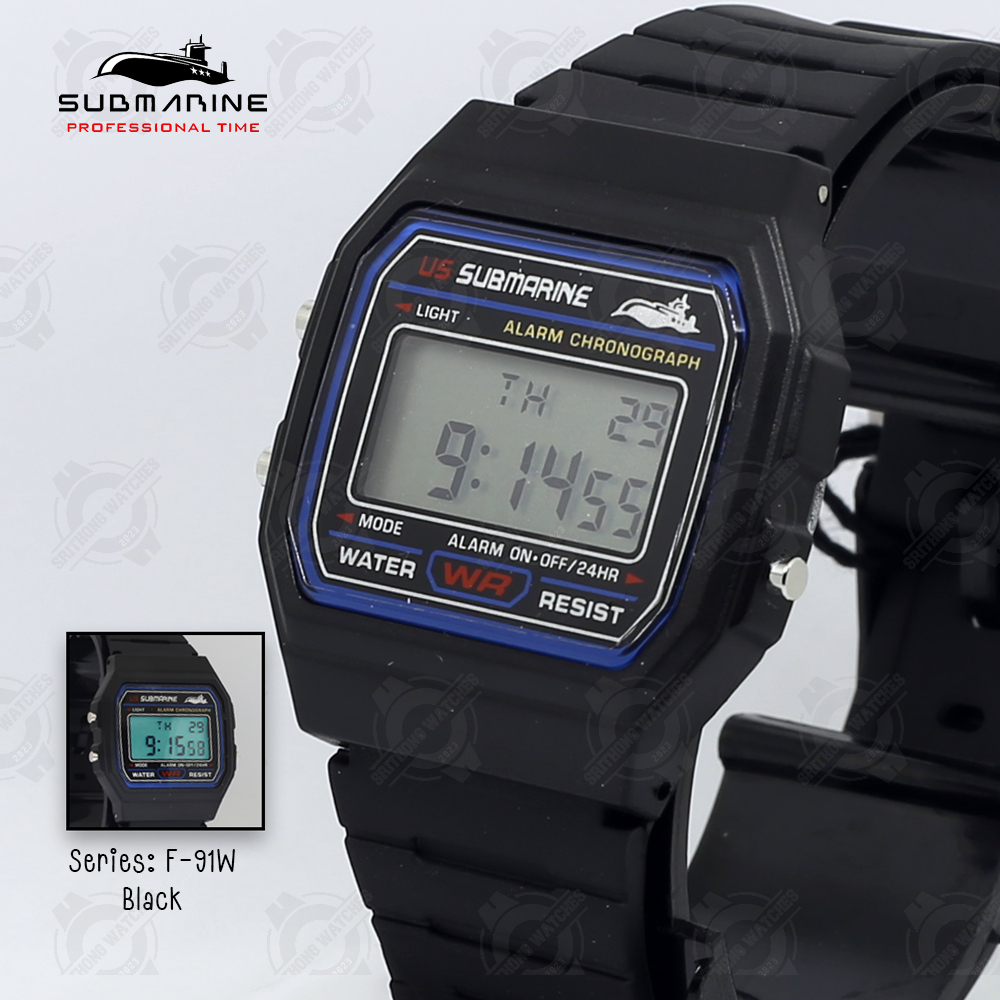 นาฬิกาข้อมือ US Submarineแท้ F-91W กันน้ำได้ ตั้งปลุกและจับเวลาได้ (มีไฟ)ใส่ได้ทั้งผู้ชายและผู้หญิง 
