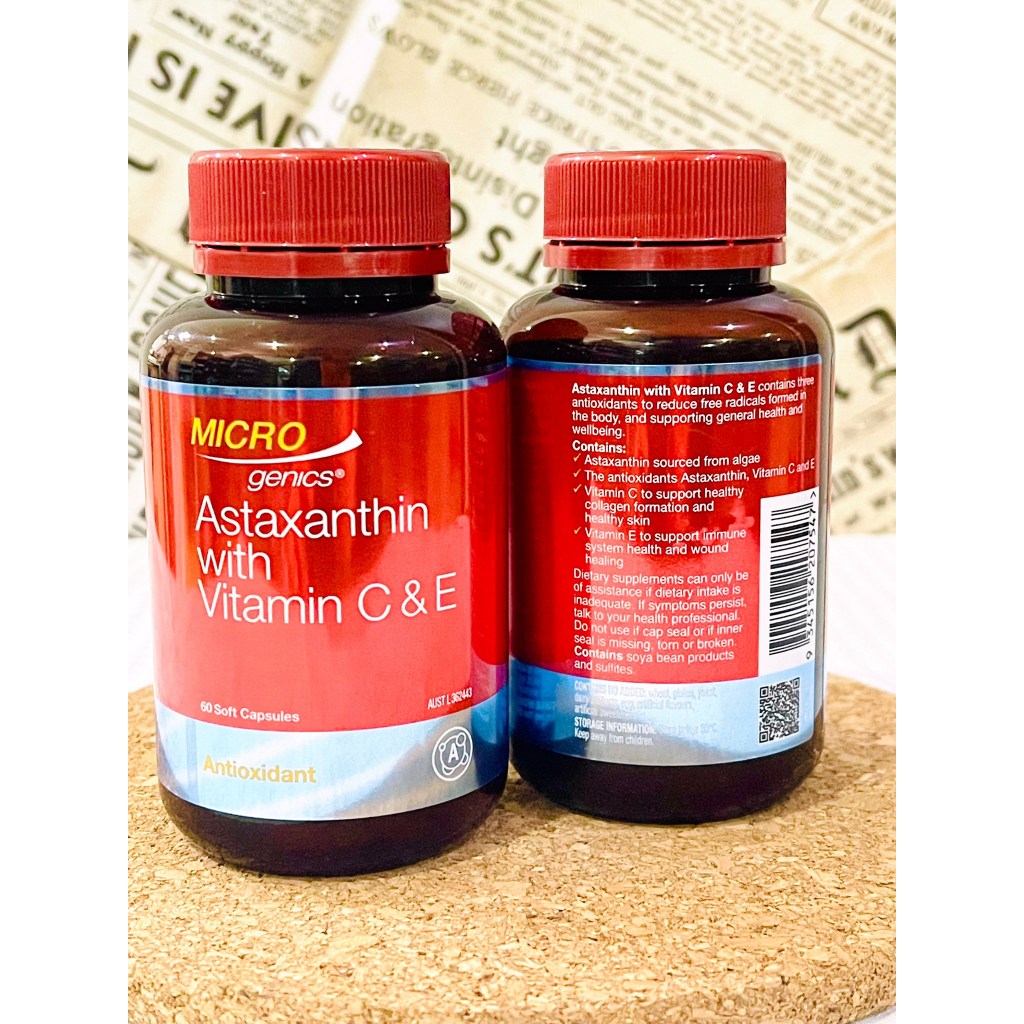 Microgenics Astaxanthin 6mg. with Vitamin C&amp;E จากออสเตรเลีย 60ซอฟเจล