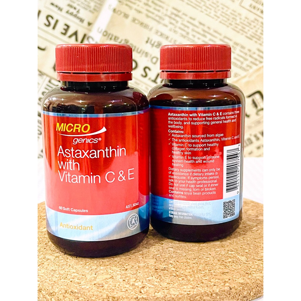 Microgenics Astaxanthin 6mg. with Vitamin C&E จากออสเตรเลีย 60ซอฟเจล
