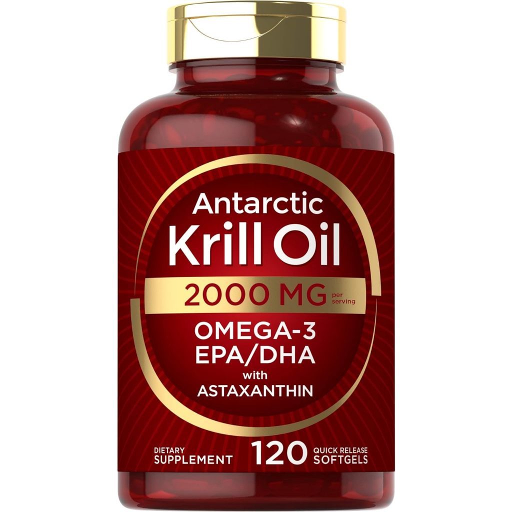 Antarctic Krill Oil 2000 mg 120 Softgels | Omega-3 EPA, DHA, with Astaxanthin Supplement Sourced from Red Krill | Maximu