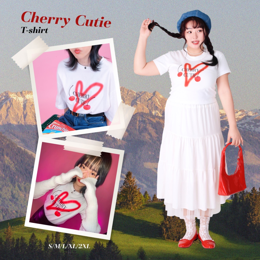 kome.girls กรอกโค้ดลด 100.- ꒰KOMEMAY꒱เสื้อยืดลายเชอรี่ รุ่น Cutie Cherry T-Shirt