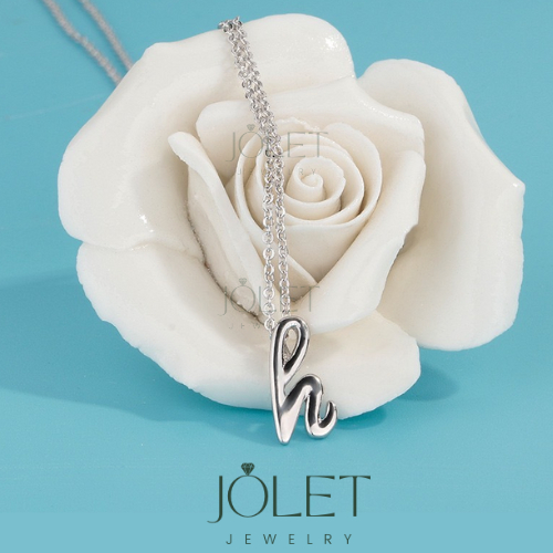 jolet สร้อยคอตัวอักษร สีเงิน ตัวเขียนN-Z สแตนเลส เลือกความยาว DIY มินิมอล ไม่ลอกไม่ดำ ลงทะเล โดนน้ำหอมได้