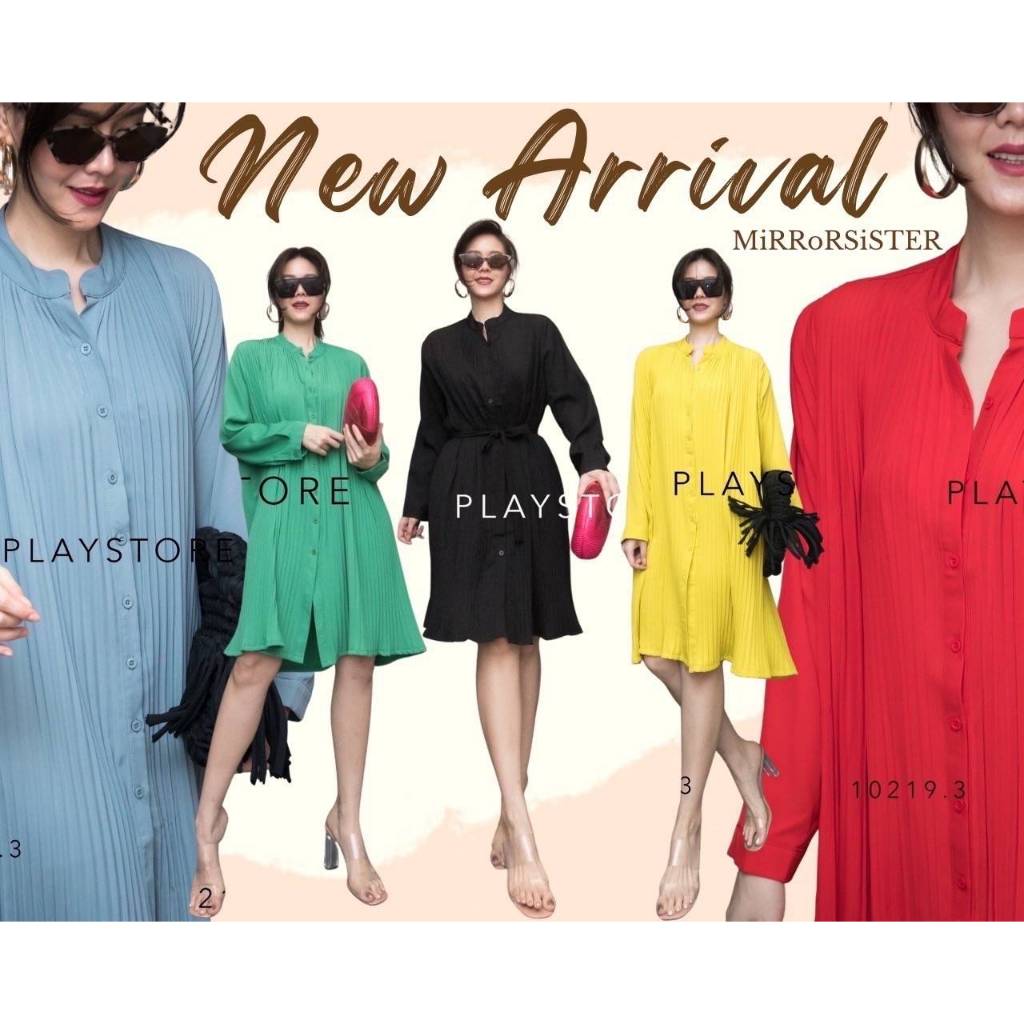 MiRRoRSiSTER’s Granara Pleated Dress 10219.3 เดรสพลีทคอจีน ทรงปล่อย ใส่สบาย ผ้าเนื้อดีมีน้ำหนัก อัดพลีทด้านหน้า สวย