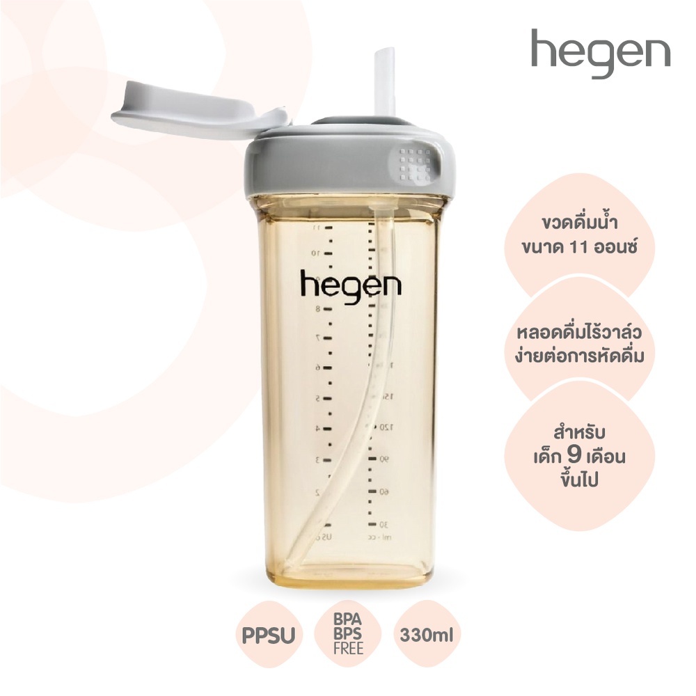 Hegen PCTO ขวดหัดดื่มพร้อมหลอด ขนาด 11ออนซ์ / 330มล. Straw cup PPSU - Grey