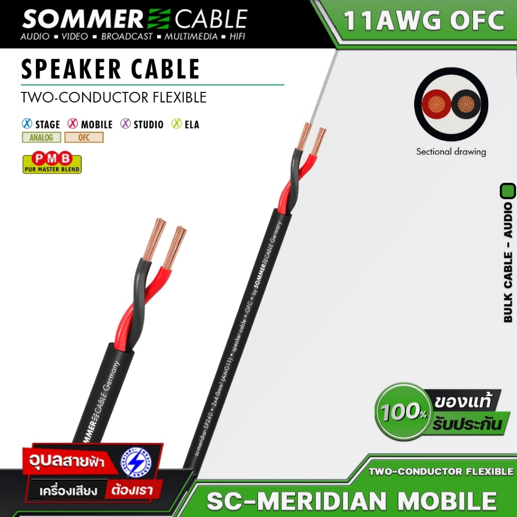 Sommer สายลำโพง 2x4.0mm Meridian Mobile SP240 ทองแดง OFC 11AWG สายสัญญาณเครื่องเสียง Speaker Cable