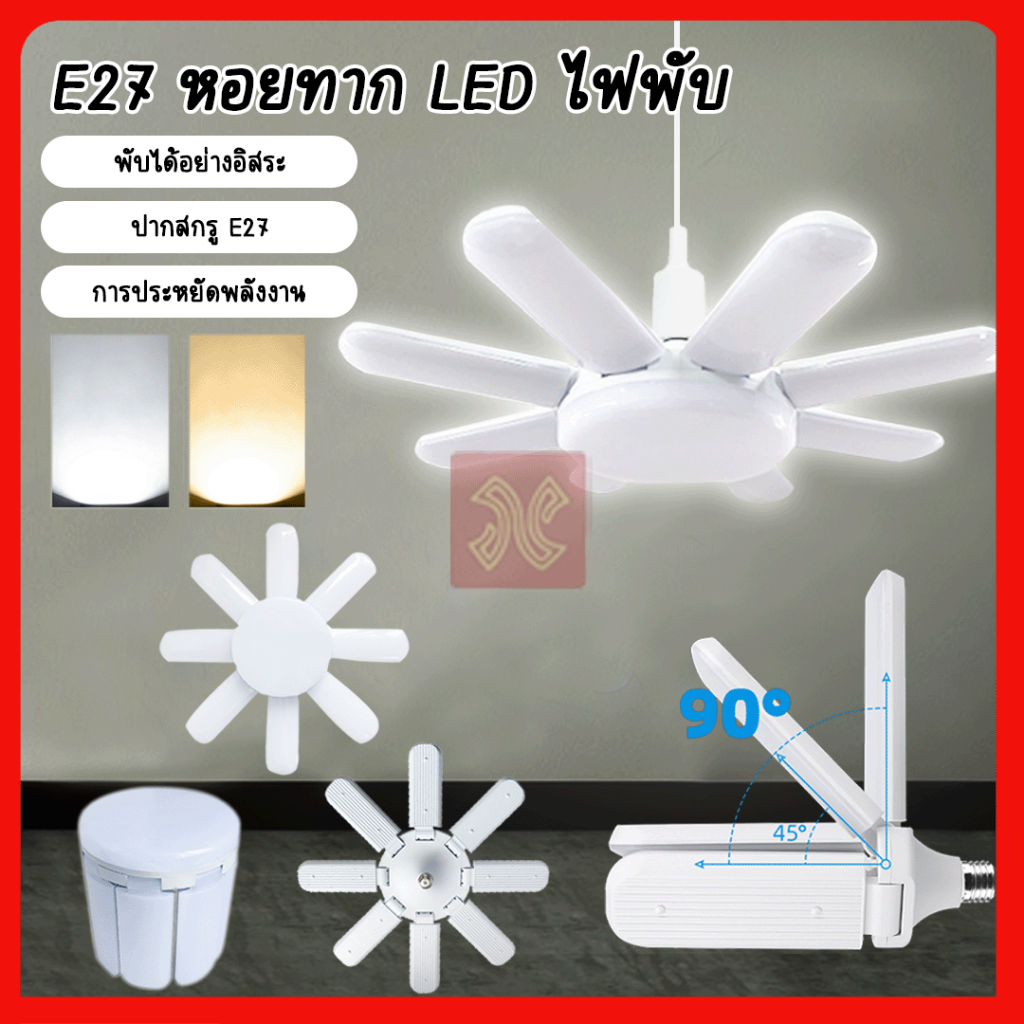 หลอดไฟพัดลม LED ทรงใบพัด พับได้ Fan Blude LEDโคมหลอดไฟ LED ขั้ว E27ประหยัดพลังงาน