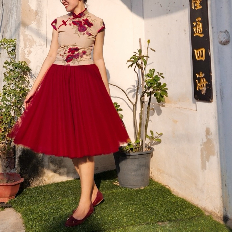 LARLA ✿ SK01RD กระโปรงสุ่ม กระโปรงเจ้าสาว Tutu Skirt สีแดง