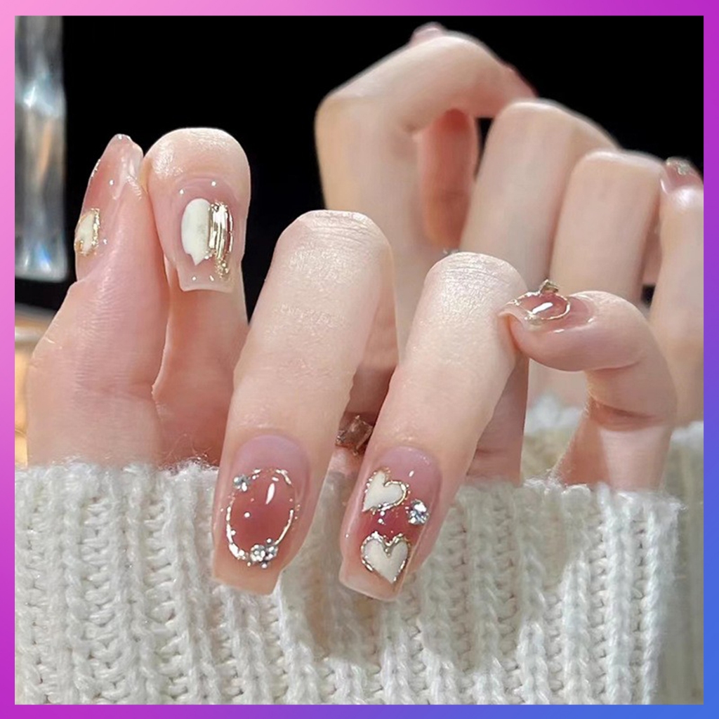 เล็บปลอม  [DD527] 3Dเล็บปลอมสำเร็จรูป แฟลชเจาะ กันน้ำ หลากหลายสไตล์ กล่องละ 24 ชิ้น