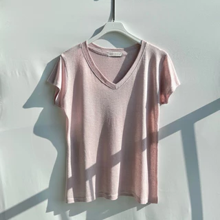 S6 เสื้อยืด คอวี ผ้าสลาฟ สาวอวบ รอบอก 38-44