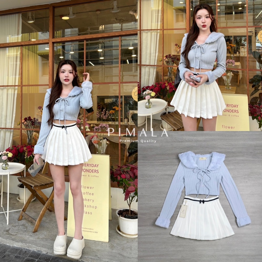 Pimala เซ็ทเสื้อครอปเฟอร์แขนยาวกระดุม(*สอบถามสต๊อกก่อนกดสั่งน๊า)