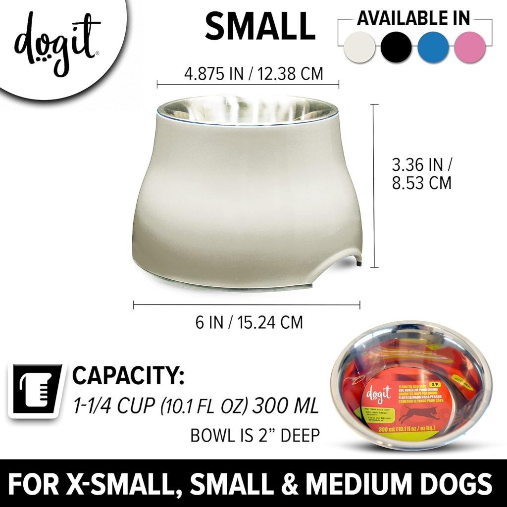 ชามอาหารสุนัข Dogit Elevated Dog Dish Small สีขาว ชามอาหารสแตนเลสแบบฐานต่ำ มียางกันลื่นด้านล่าง สำหรับพันธ์เล็ก