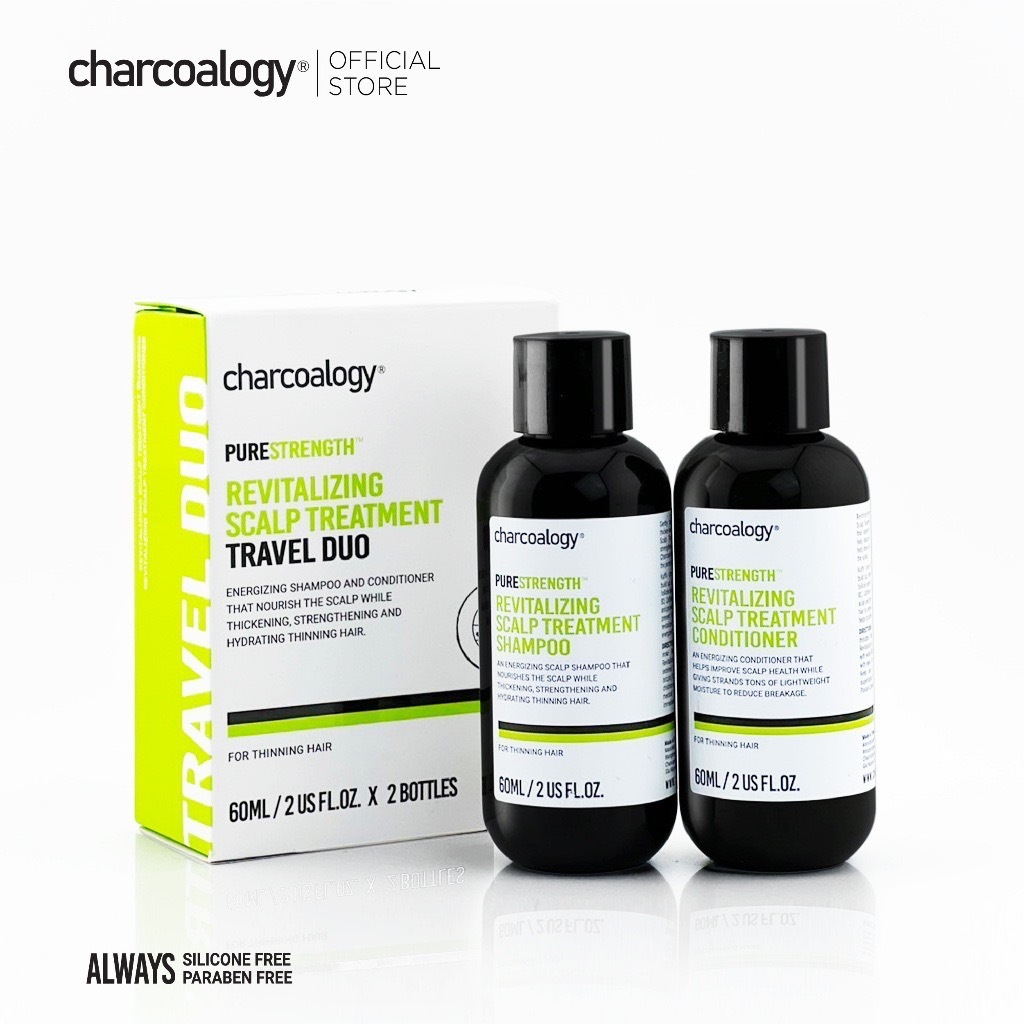 Charcoalogy แชมพูครีมนวด ขนาดพกพา Revitalizing Scalp Treatment Travel Duo Shampoo & Conditioner 60 มล.