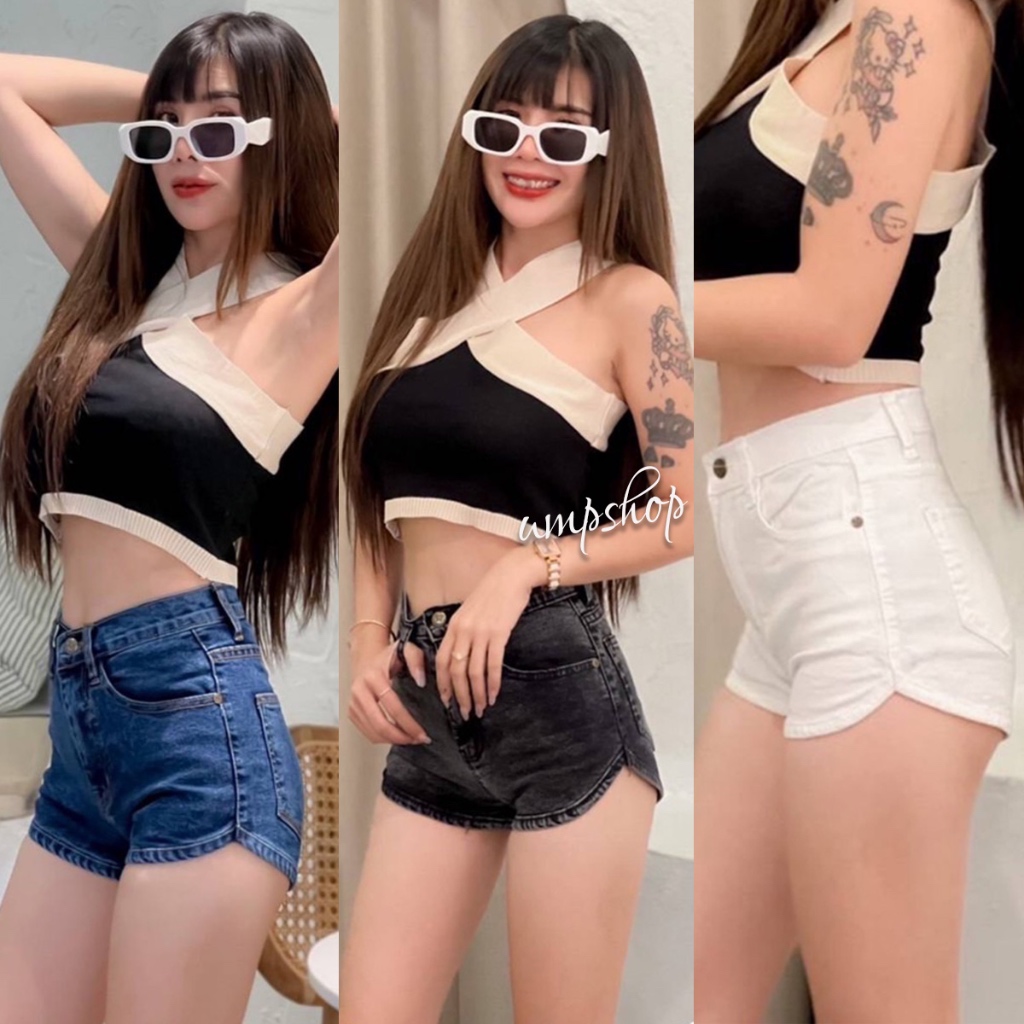 กางเกงยีนส์ขาสั้นเอวสูง ขากุ้นเว้า BB ทรงเป๊ะ💕