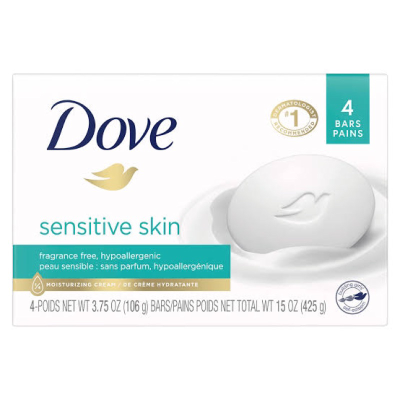 Dove Sensitive 4x 90g. แพ็ค4ก้อน  สบู่โดฟ นำเข้าจาก USA🇺🇸 สูตร เซนซิทีฟ