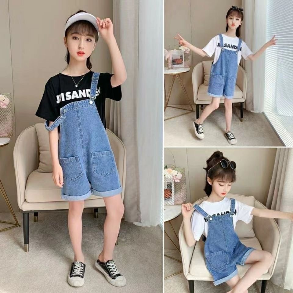 พร้อมส่ง ชุดเอี้ยมยีนส์เด็ก 3-14ปี เซ็ต2ชิ้น เสื้อ+เอี้ยมยีนส์ แบบกางเกง ชุดเด็กโตหญิง แฟชั่นเด็กผู้หญิง610 - รูปที่ 5