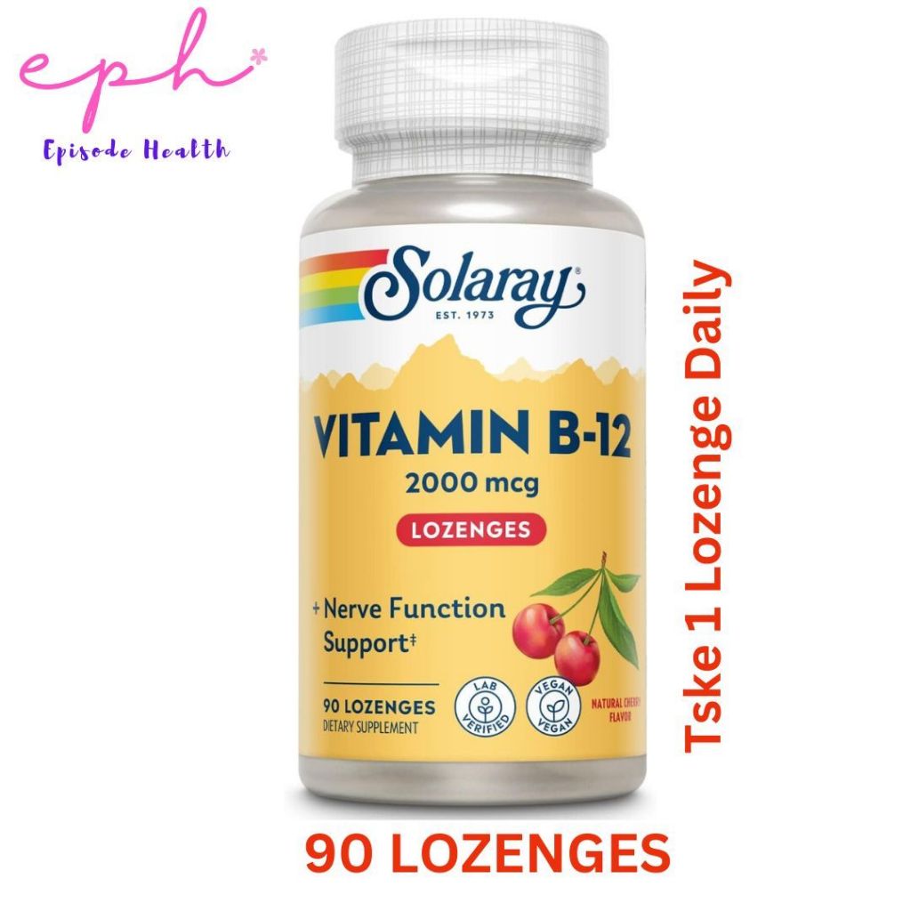 Solaray Vitamin B-12 Natural Cherry 2,000 mcg 90 Lozenges วิตามินบี 12 รสเชอร์รี่ 90 เม็ดอม