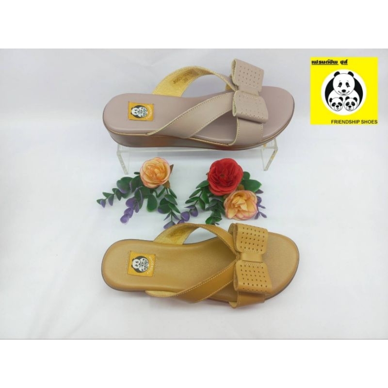 ***ซื้อ1คู่แถม 1คู่***รองเท้าหนังแท้ friendship shoes รุ่น 4663--002 รองเท้าแตะส้นกลาง