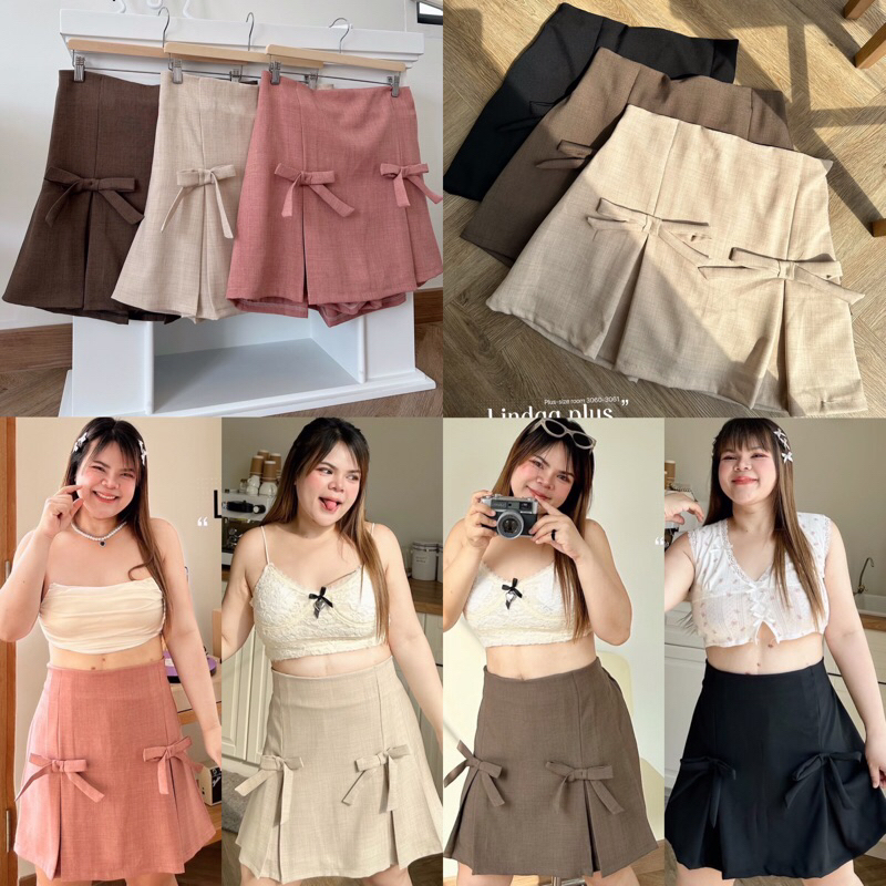 [LIVEมีโค้ดลด50%] Penny Skirt กระโปรงเอวสูงแต่งโบว์เกาหลีน่ารัก หลังสมอคมีกางเกงด้านใน สาวอวบไซส์ใหญ่ (มีไซส์เอว30-42)