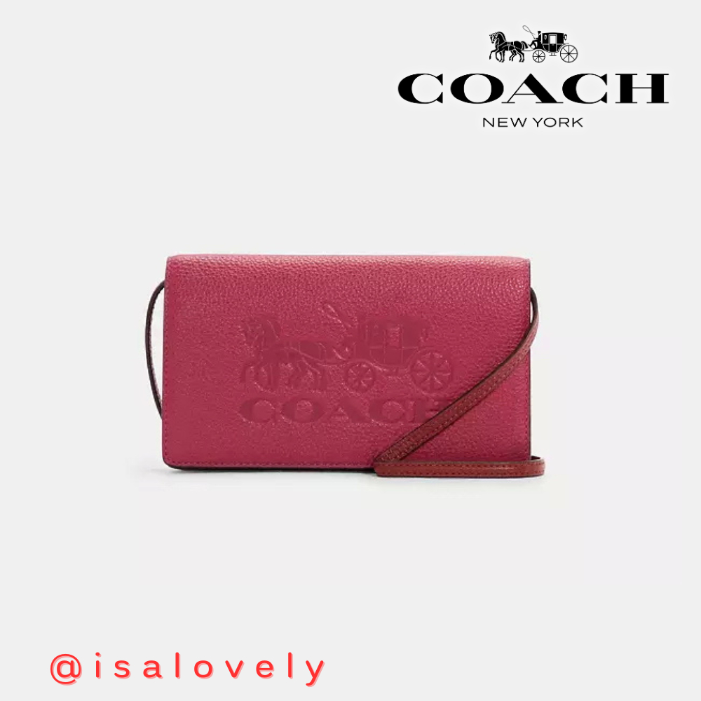 📌Isa Lovely Shop📌  Coach C5887  ANNA FOLDOVER CLUTCH CROSSBODY IN COLORBLOCK WITH HORSE AND CARRIAGE BRIGHT VIOLET MULTI