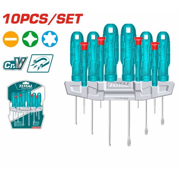 💥แท้ ส่งด่วน💥TOTAL ชุดไขควง 10 ตัว/ชุด รุ่น THTDC251001 ( ปากแบน + ปากแฉก+ประแจดาว ) ไขควง ไขควงชุด 
