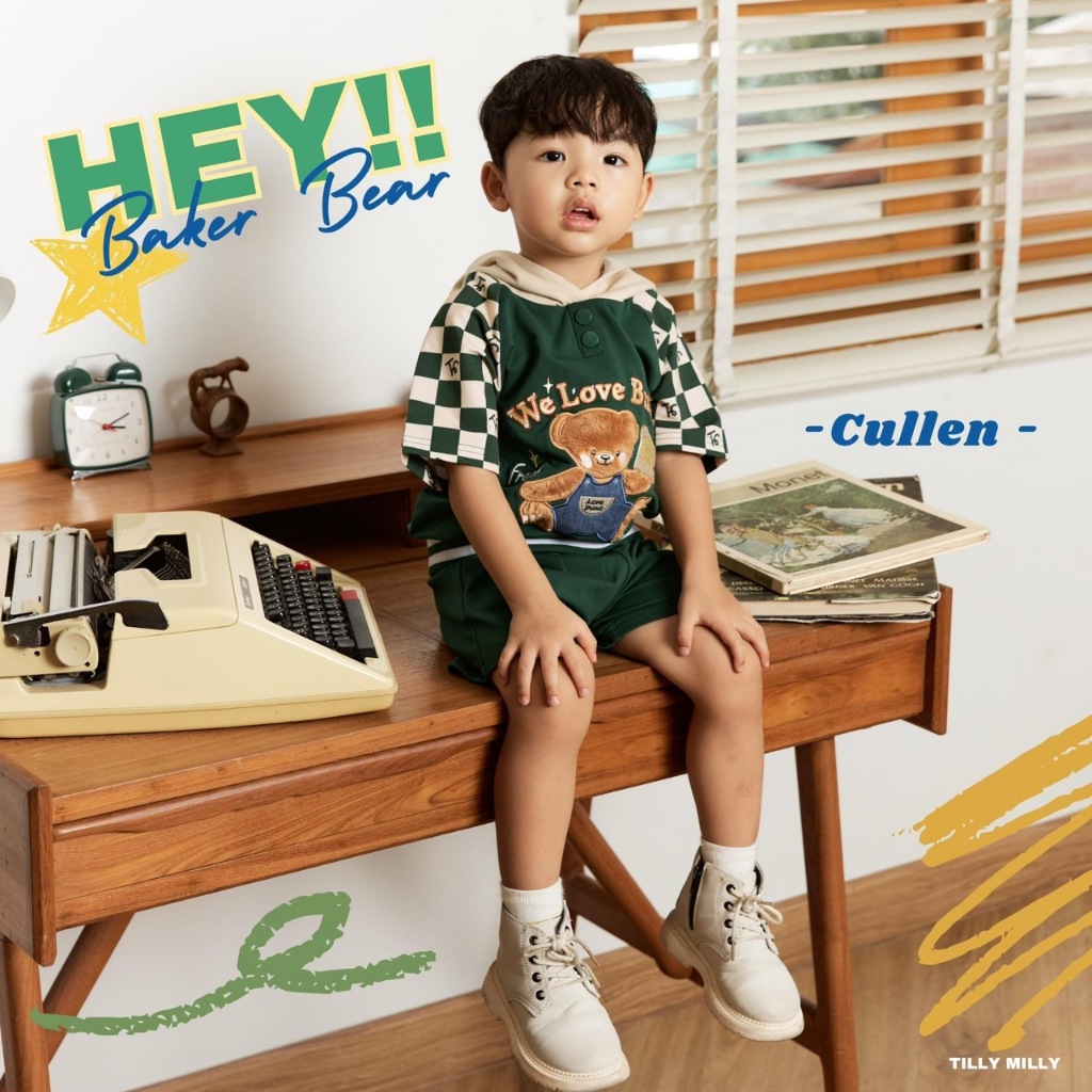 Tilly Milly รุ่น Cullen ชุดฮู๊ดเด็กเสื้อเเขนสั้นกางเกงขาสั้น Look2-hey! baker bear