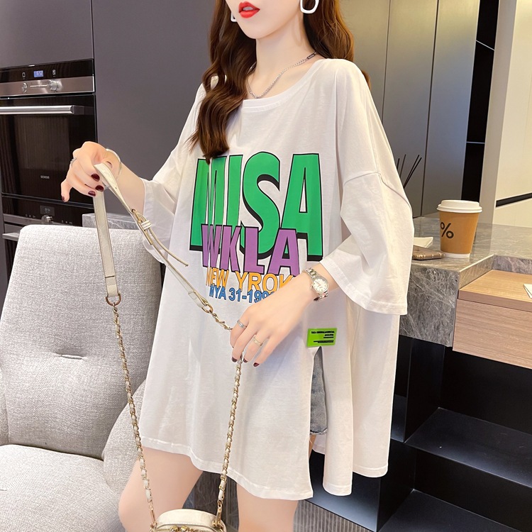 เสื้อแขนสั้นคอกลม Oversize สกีลลายอังกฤษหน้า-หลัง ผ่าข้าง มี 2 สี ผ้าคอตตอล สินค้าพร้อมส่ง A38